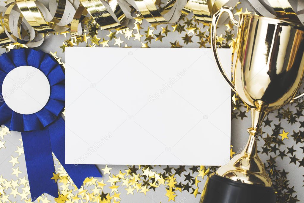 Winners background with trophy and rosette