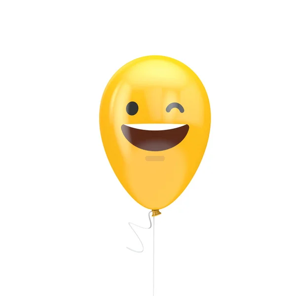 Smiling and winking emoji floating balloon — Stock Photo, Image