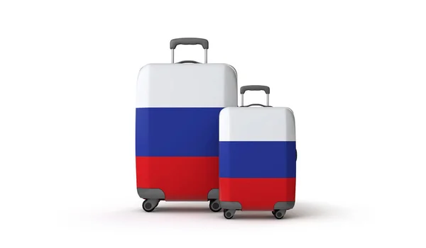 Россия флаг назначения путешествия чемоданы изолированы на белом. 3D Render — стоковое фото