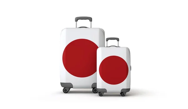 日本国旗ホリデー旅行先のスーツケースは白で隔離されています。3D レンダリング — ストック写真