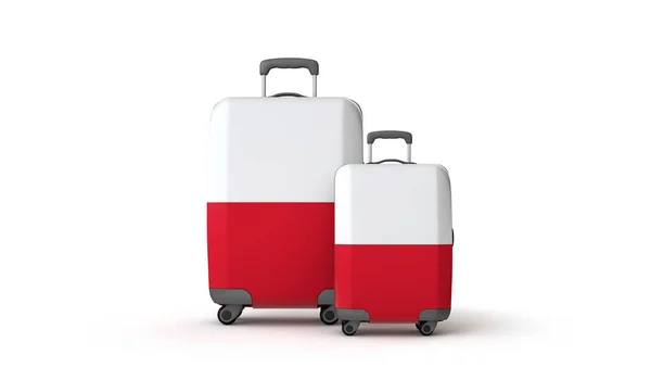 Праздничные чемоданы с флагом Польши изолированы на белом. 3D Render — стоковое фото
