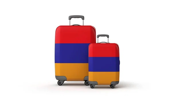 Arrmenia příznak cíl dovolené cestovní kufry izolovaný na bílém. prostorové vykreslení — Stock fotografie