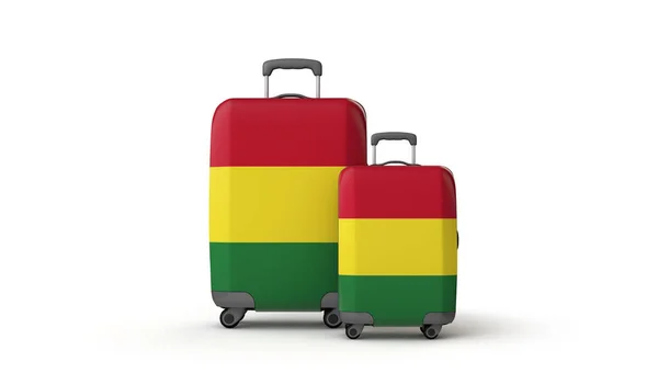 Bolívia bandeira destino de férias viagem malas isoladas em branco. Renderização 3D — Fotografia de Stock