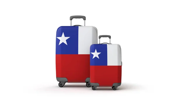 Bandeira do Chile destino de férias malas de viagem isoladas em branco. Renderização 3D — Fotografia de Stock