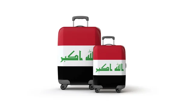 Iraq flag holiday destination travel suitcases isolated on white. 3D Render