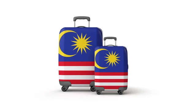 Malaysia Flagge Reisekoffer Reiseziel isoliert auf weiß. 3D-Darstellung — Stockfoto