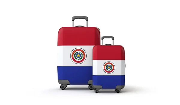 Paraguay Flagge Urlaubsziel Reisekoffer isoliert auf weiß. 3D-Darstellung — Stockfoto