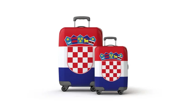 Kroatien Flagge Urlaubsziel Reisekoffer isoliert auf weiß. 3D-Darstellung — Stockfoto