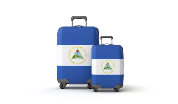 Nicaragua Flagge Reiseziel Koffer isoliert auf weiß. 3D-Darstellung — Stockfoto