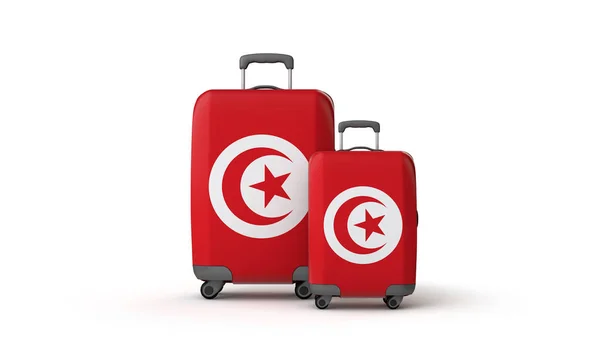 Maletas de viaje de destino de bandera de Túnez aisladas en blanco. Renderizado 3D — Foto de Stock