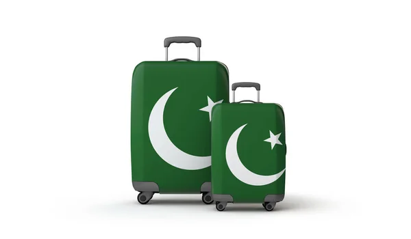 Pakistan flag holiday destination travel suitcases isolated on white. 3D Render