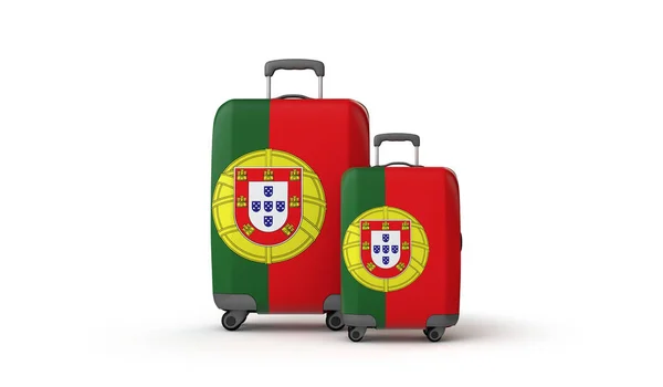 Bandeira de Portugal destino de férias malas de viagem isoladas em branco. Renderização 3D — Fotografia de Stock