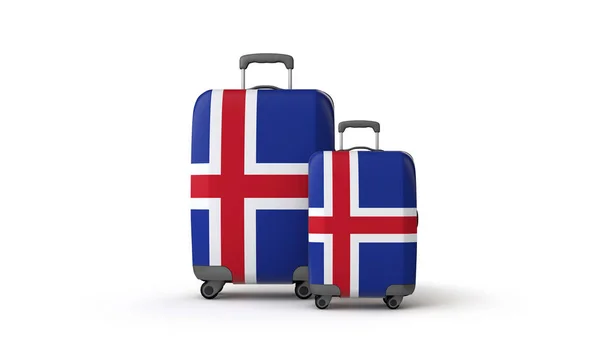 IJsland vlag vakantiebestemming reizen koffers geïsoleerd op wit. 3D renderen — Stockfoto