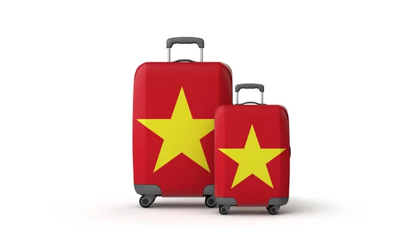 Vietnam vlajky cestovní kufry izolované na bílém. prostorové vykreslení — Stock fotografie