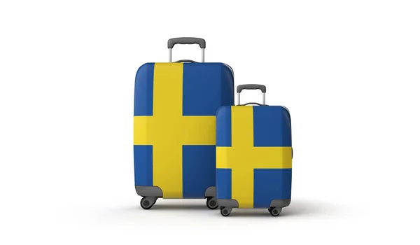 Sweden flag holiday destination travel suitcases isolated on white. 3D Render