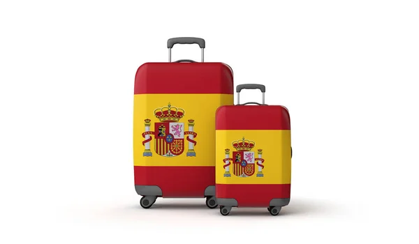 Spanien Flagge Reisekoffer Reiseziel isoliert auf weiß. 3D-Darstellung — Stockfoto