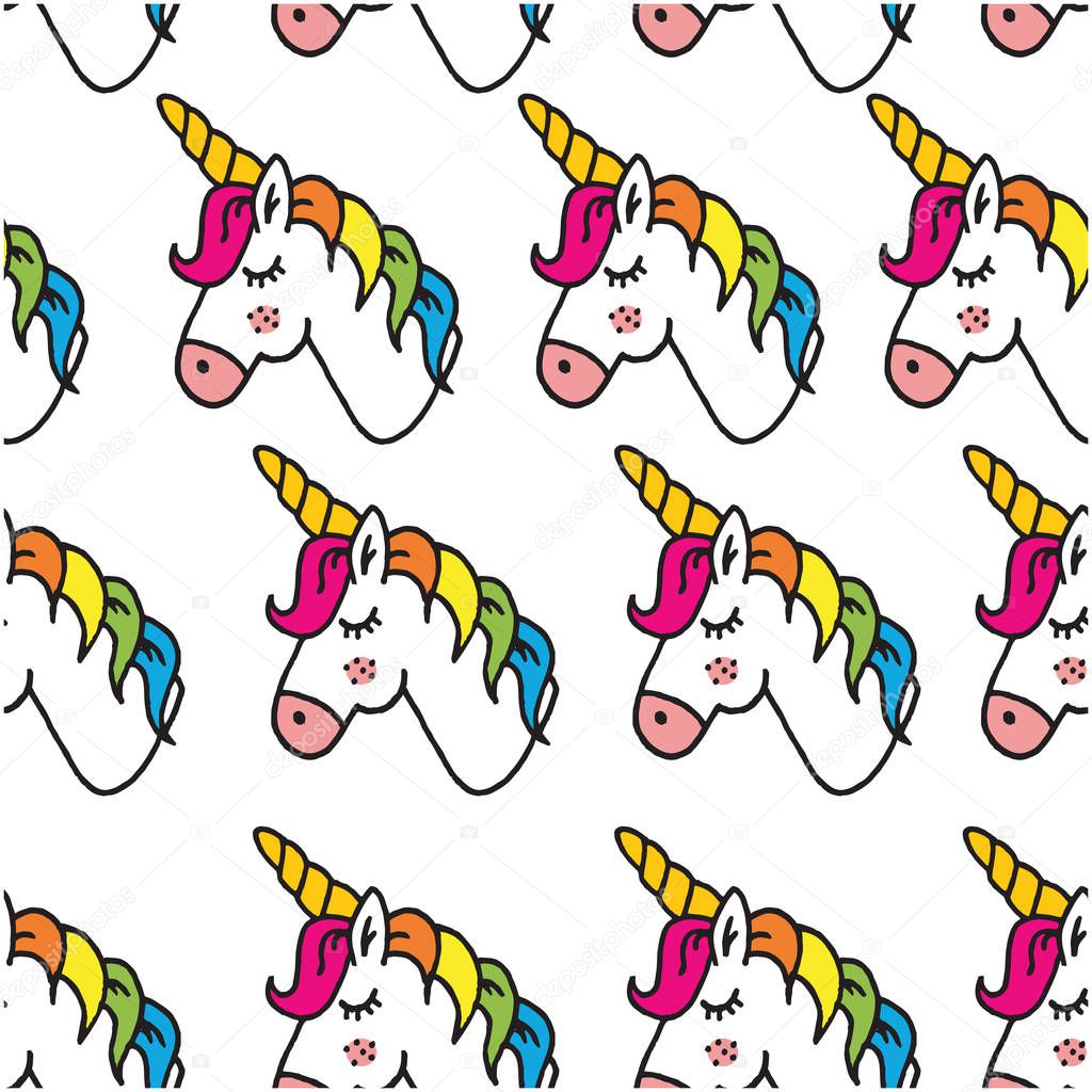 Cute magical unicorn hand drawn seemless pattern illustration