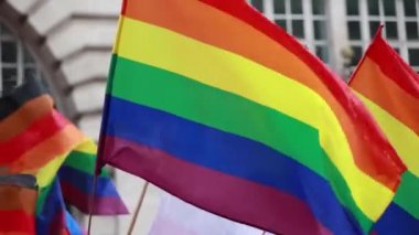 Bir LGBT gay gurur gökkuşağı bayrağı bir gurur yürüyüşü kutlama olay salladı