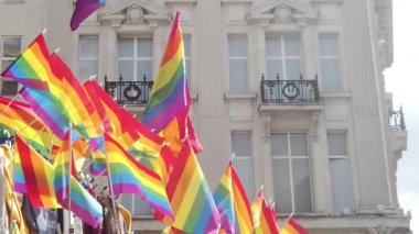 Bir LGBT gay gurur gökkuşağı bayrağı bir gurur yürüyüşü kutlama olay salladı