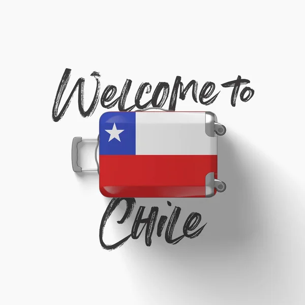 Bienvenido a Chile. bandera nacional en una maleta de viaje. Renderizado 3D —  Fotos de Stock