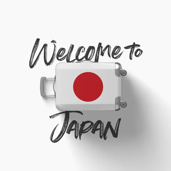 Bienvenido a Japón. bandera nacional en una maleta de viaje. Renderizado 3D — Foto de Stock