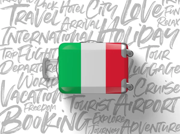 İtalya bayrağı bavul seyahat arka plan. 3D render — Stok fotoğraf