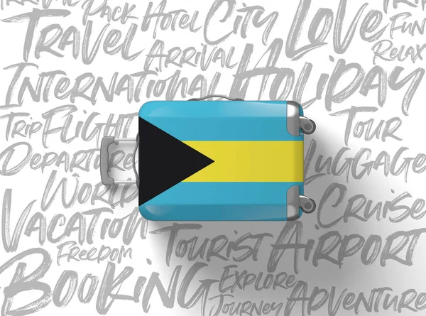 Bahama-szigetek zászló bőrönde utazás háttérben. 3D-leképezés — Stock Fotó