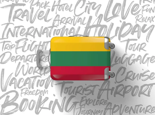 Litouwen vlag koffer reizen achtergrond. 3D renderen — Stockfoto