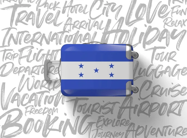 Mala de bandeira de Honduras fundo de viagem. Renderização 3D — Fotografia de Stock