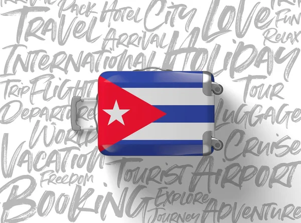 Cuba drapeau valise fond de voyage. Expéditeur 3D — Photo