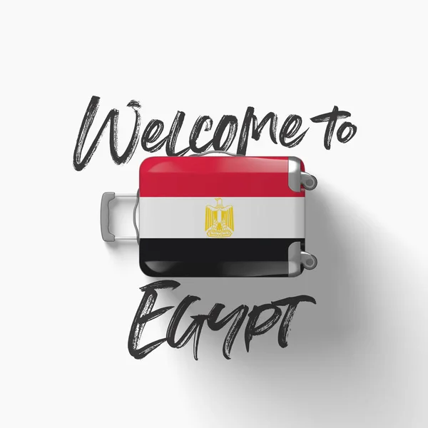 Mısır 'a hoş geldiniz. bir seyahat bavulu üzerinde ulusal bayrak. 3D render — Stok fotoğraf