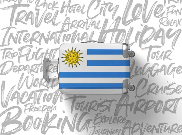 Uruguay bayrağı bavul seyahat arka plan. 3D render