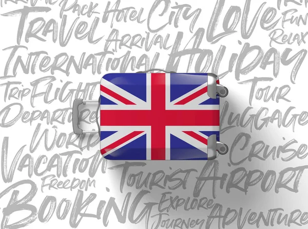 United Kingdom Flagge Reisekoffer Hintergrund. 3D-Darstellung — Stockfoto