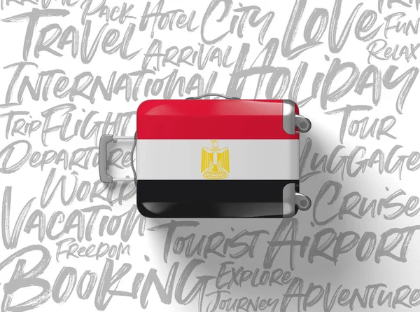 Egypt flag suitcase travel background. 3D Render