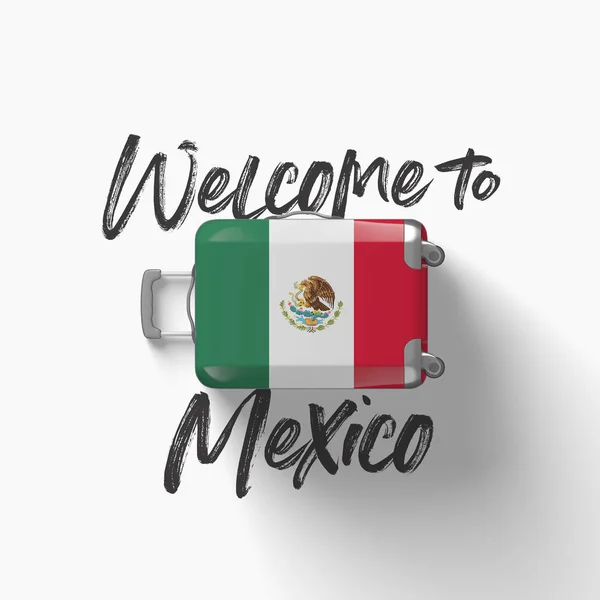 Välkommen till Mexico. medborgare sjunker på en resa resväska. 3D-rendering — Stockfoto