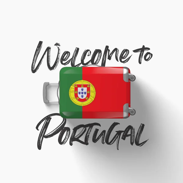 Bem-vindo a Portugal. bandeira nacional em uma mala de viagem. Renderização 3D — Fotografia de Stock