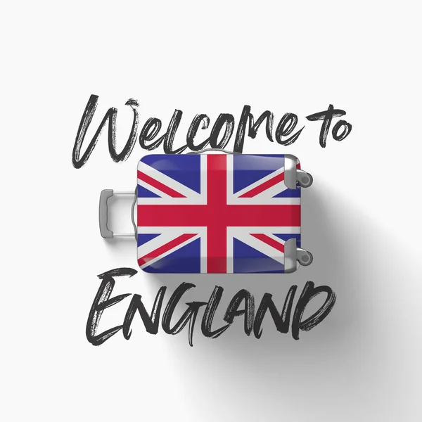 Välkommen till England. medborgare sjunker på en resa resväska. 3D-rendering — Stockfoto