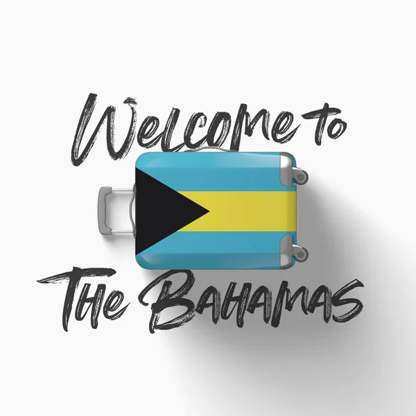 Bem-vindo às Bahamas. bandeira nacional em uma mala de viagem. Renderização 3D — Fotografia de Stock