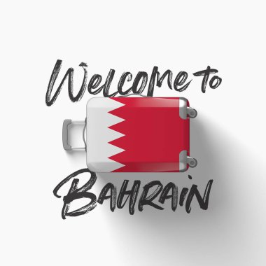 Bahreyn 'e hoş geldiniz. bir seyahat bavulu üzerinde ulusal bayrak. 3D render