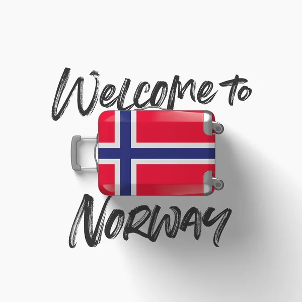 Bienvenido a Noruega. bandera nacional en una maleta de viaje. Renderizado 3D — Foto de Stock