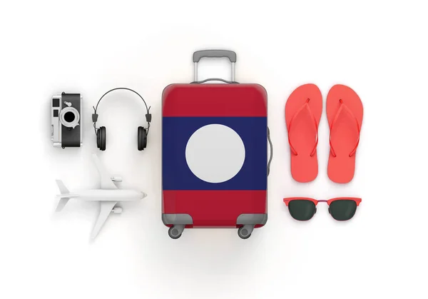 Koffer und Reisezubehör lagen flach. 3D-Darstellung — Stockfoto