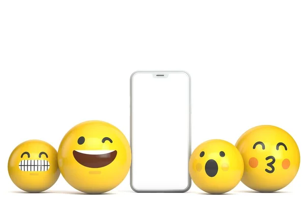 Smartphone mockup üres képernyő és szórakoztató Emoji karakter. 3D-leképezés — Stock Fotó