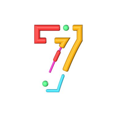 7 numaralı soyut modern renk çizgisi Font alfabesi. 3B Işleme