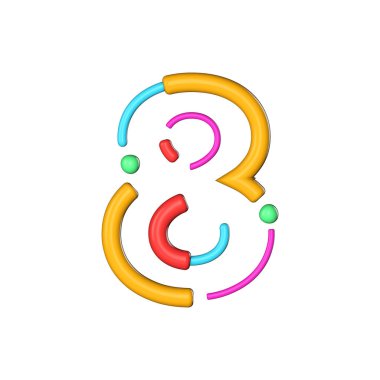 Sayı 8 soyut modern renk çizgi Font alfabesi. 3B Işleme