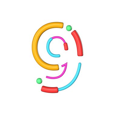 Sayı 9 soyut modern renk çizgisi Font alfabesi. 3B Işleme