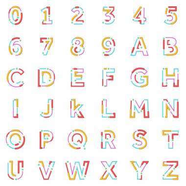 Soyut modern renk çizgi Font alfabesi. 3B Işleme