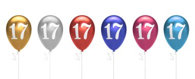 Sayı 17 Doğum günü balonlar toplama altın, gümüş, kırmızı, mavi, 