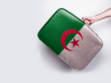 Vintage deri bavul Cezayir bayrağı.