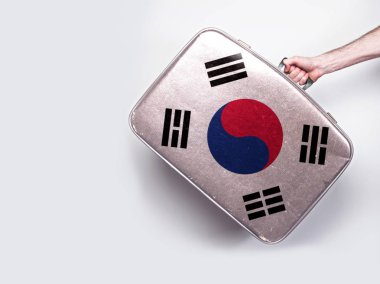 Vintage deri bavul Güney Kore bayrağı.