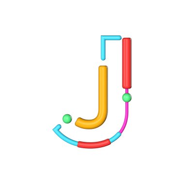 Harf J soyut modern renk çizgi Font alfabesi. 3B Işleme